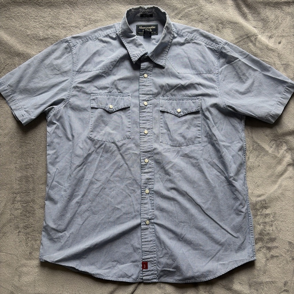 Abercrombie & Fitch Mens Short Sleeve Plaid Pearl Snap Button Shirt Muscle Large